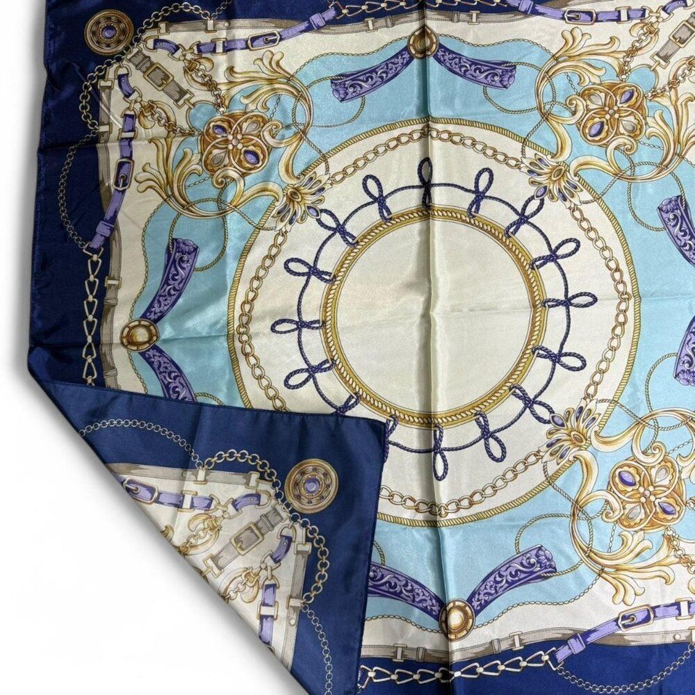 Blue And Gold Elegant Bohemian Chain Print Versatile Casual Scarf Large size NEW - Picture 6 of 6